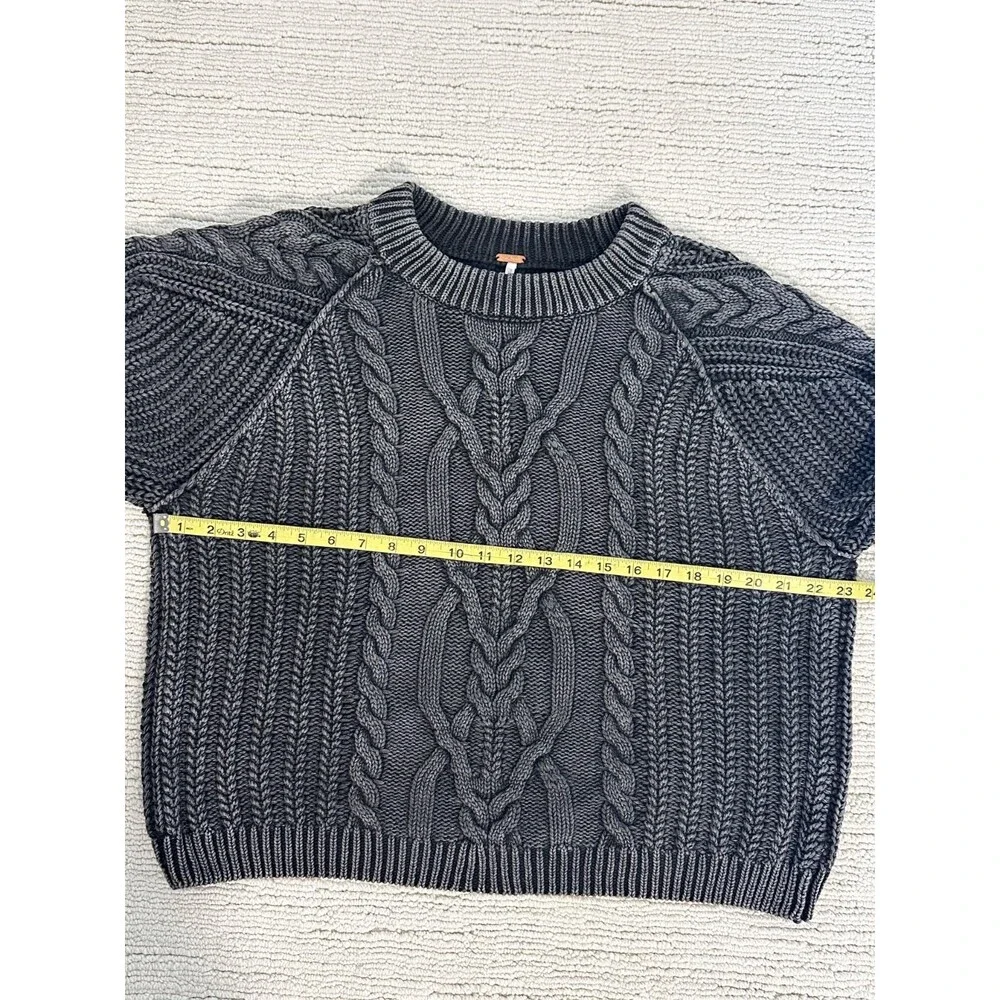 FREE PEOPLE Frankie Cable Knit Size L Black Sweater Fisherman Coastal Cabincore